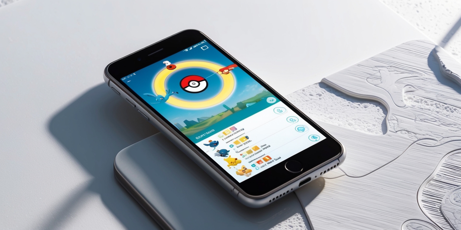 A high-resolution, brightly lit screenshot of the Pokémon Go mobile app on a sleek, modern smartphone, capturing the game's vibrant and colorful interface, with a mix of rounded and sharp edges, and a subtle gradient effect in the background, showcasing the main screen featuring a circular Pokémon radar, a prominent Catch button, and a scrolling list of nearby Pokémon with their corresponding icons, names, and distances, set against a backdrop of a stylized, whimsical map with subtle texture and depth, surrounded by a thin, silver-colored bezel and a subtle glow effect around the screen edges, with a faintly visible notification bar at the top, and a slight shadow under the phone, placed on a clean, white, subtly textured surface, with a slight blur effect in the background to enhance focus on the app.